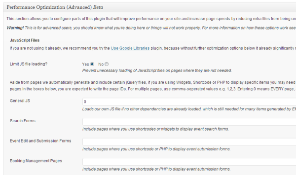 Optimization options, located in your settings page